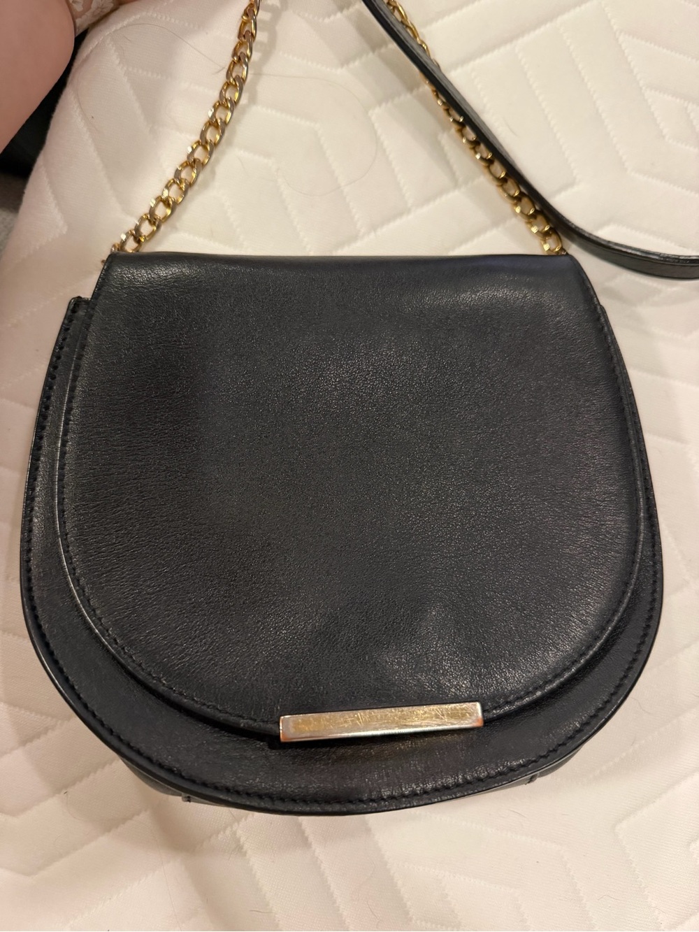 Cuyana Mini Black Leather Saddle Crossbody Bag Gold Chain Strap EUC!